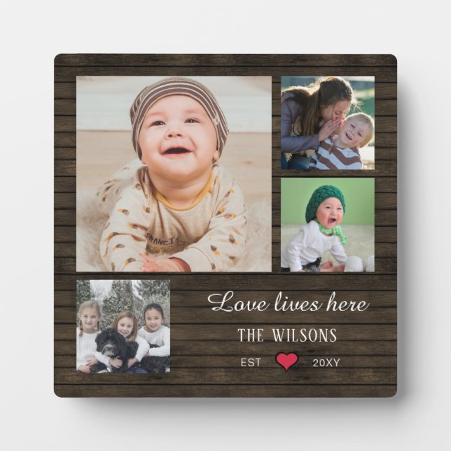 Rustic Barn Wood 5 photos Collage Custom Love Plaque (Front)