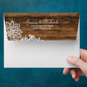 Rustic Barn Wood and Lace   Personalized Wedding Envelopes