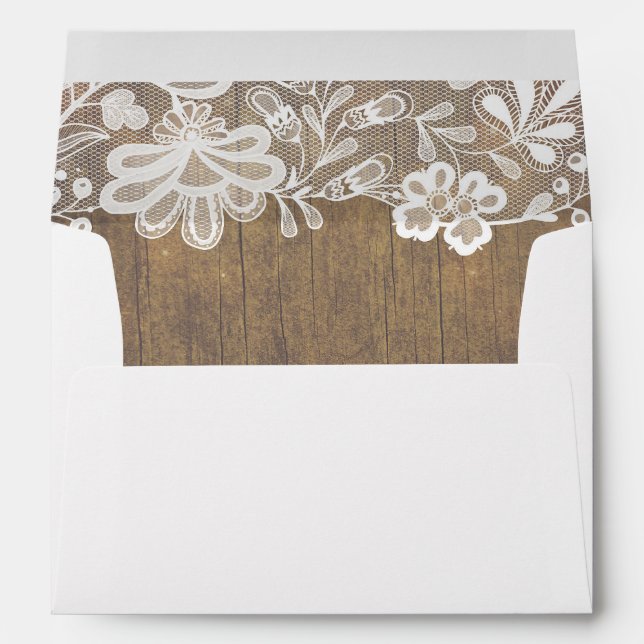 Rustic Barn Wood and Lace Wedding Envelope (Back (Bottom))