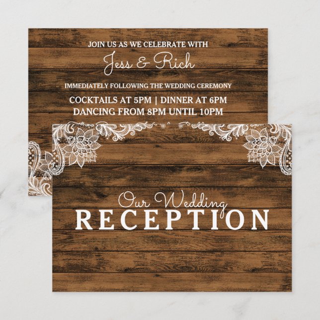 Rustic Barn Wood and Lace Wedding Reception Invitation (Front/Back)