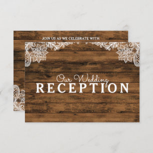 Rustic Barn Wood and Lace Wedding Reception Invitation