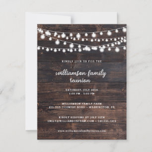 Rustic Barn Wood and String Lights Family Reunion  Invitation
