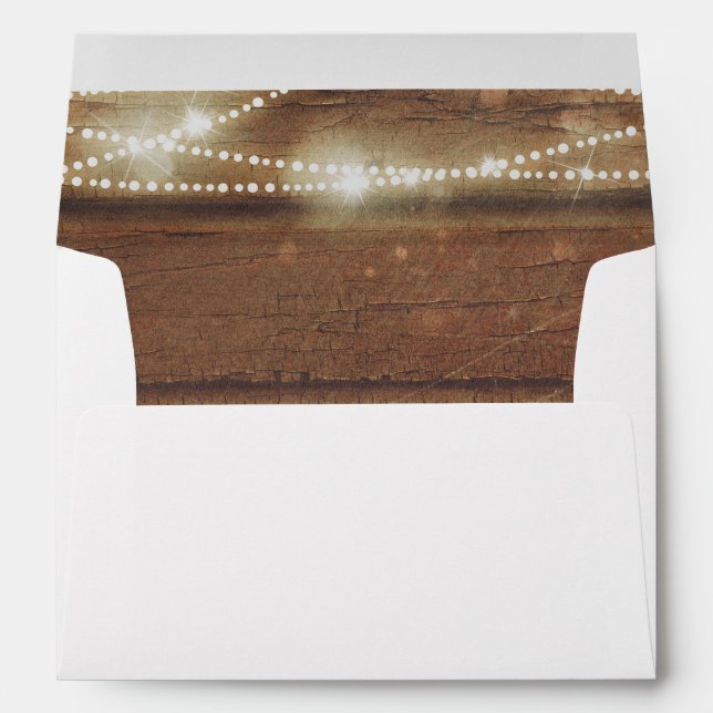 Rustic Barn Wood and String Lights Wedding Envelopes (Back (Bottom))