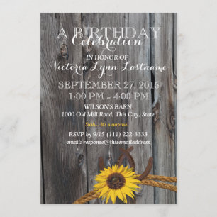 Rustic Barn Wood and Sunflower Birthday Invitation