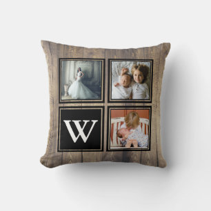 Rustic Barn Wood Antlers Family Photo Throw Pillow