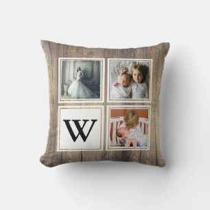 Rustic Barn Wood Antlers Family Photo Throw Pillow