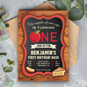Rustic Barn Wood Apple 1st First Birthday Invite