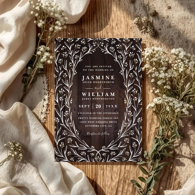 Rustic Barn Wood Boho Floral Chic QR Code Wedding Invitation (Creator Uploaded)
