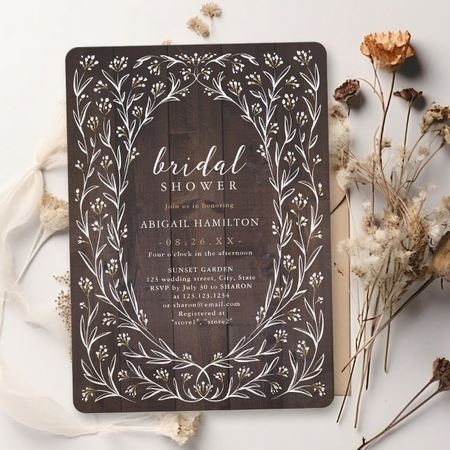 Rustic Barn Wood Boho Floral Country Bridal Shower Invitation (Rustic Barn Wood Boho Floral Country Bridal Shower Invitation)