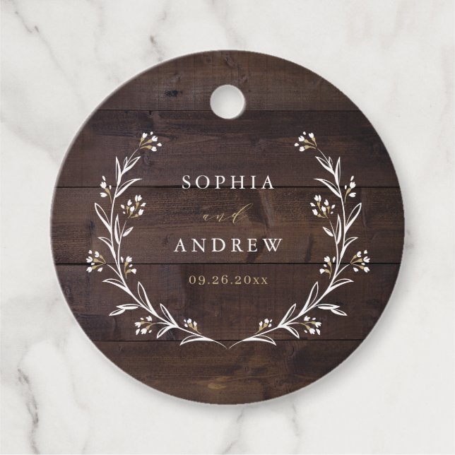 Rustic Barn Wood Boho Floral Country Wedding Favour Tags (Front)