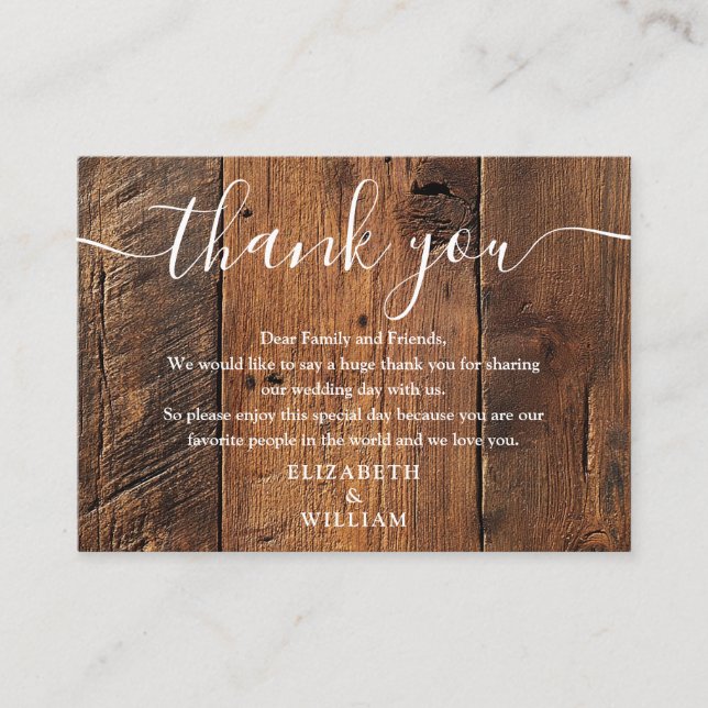 Rustic Barn Wood Boho Wedding Thank You Place Card (Front)