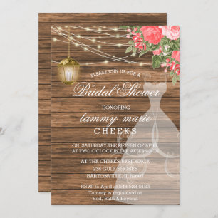 Rustic Barn Wood Bridal Shower - Coral Invitation