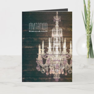 Rustic Barn Wood Chandelier wedding Invitation