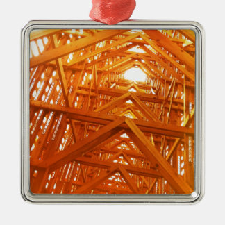 Rustic Barn Wood Construction Metal Ornament