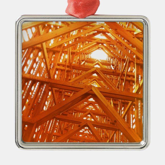 Rustic Barn Wood Construction Metal Ornament (Front)