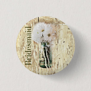 rustic barn wood country daisy bridesmaid 1 inch round button