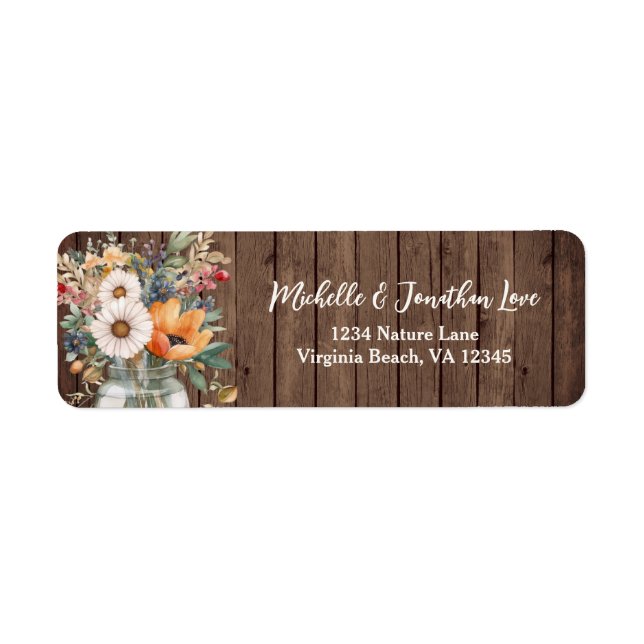 Rustic Barn Wood Country Floral Wedding Address (Front)
