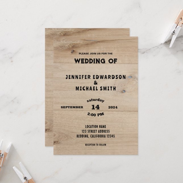 Rustic barn wood country wedding invitation (Front/Back In Situ)