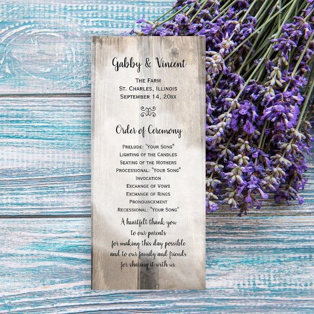 Rustic Barn Wood Country Wedding Program (Give the guests of your barn wedding the order of ceremony with this rustic program.)