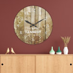 Rustic Barn Wood Couple Name Wedding Anniversary Large Clock<br><div class="desc">Wedding clocks to personalize with new couple last name. The rustic barn wood background adds a country chic look. A great gift for weddings and new home housewarming.</div>