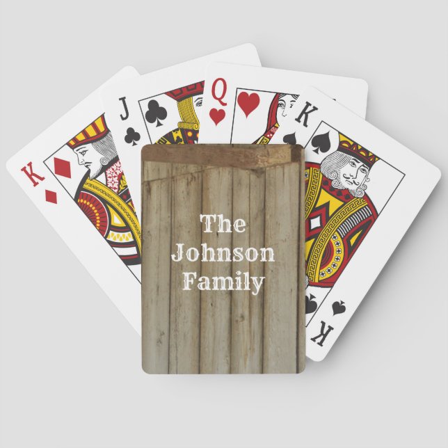 Rustic Barn Wood, Custom Family Name, Western Playing Cards (Back)