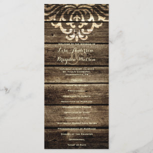 Rustic Barn Wood Damask Vintage Wedding Program