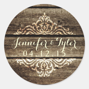 Rustic Barn Wood Damask Vintage Wedding Sticker