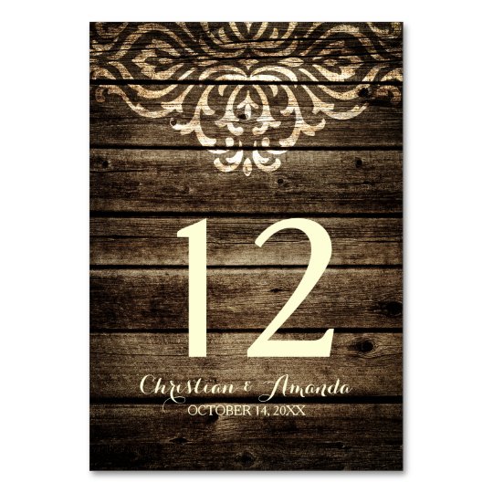 Rustic Barn Wood Damask Vintage Wedding Table Card