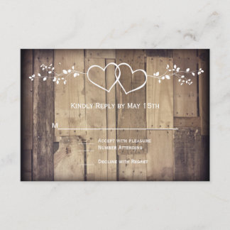 Rustic Barn Wood Double Hearts Wedding RSVP Cards