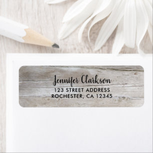Rustic barn wood elegant script return addresss