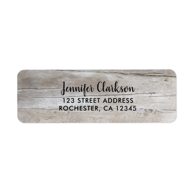 Rustic barn wood elegant script return addresss (Front)