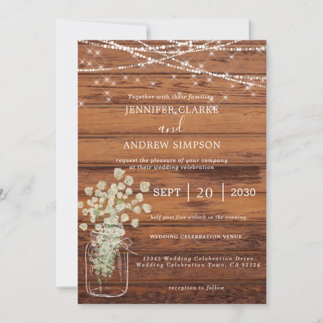 Rustic Barn Wood Fairy Lights Wedding Invitation (Front)
