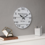 Rustic barn wood family name farmhouse large clock<br><div class="desc">Rustic,  barn wood wall clock with large Roman numbers.
You can personalize and add your own name and year established.</div>