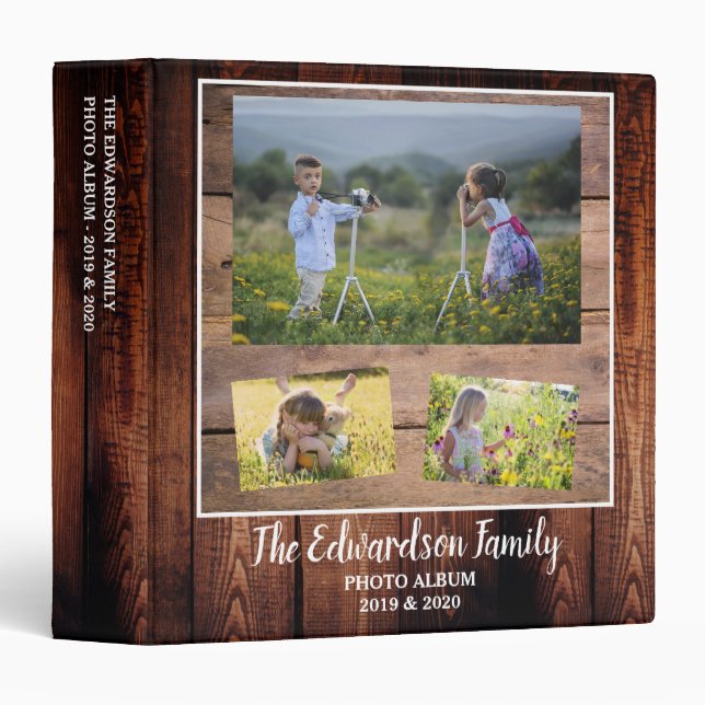 Rustic barn wood family photo collage binder (Front/Spine)