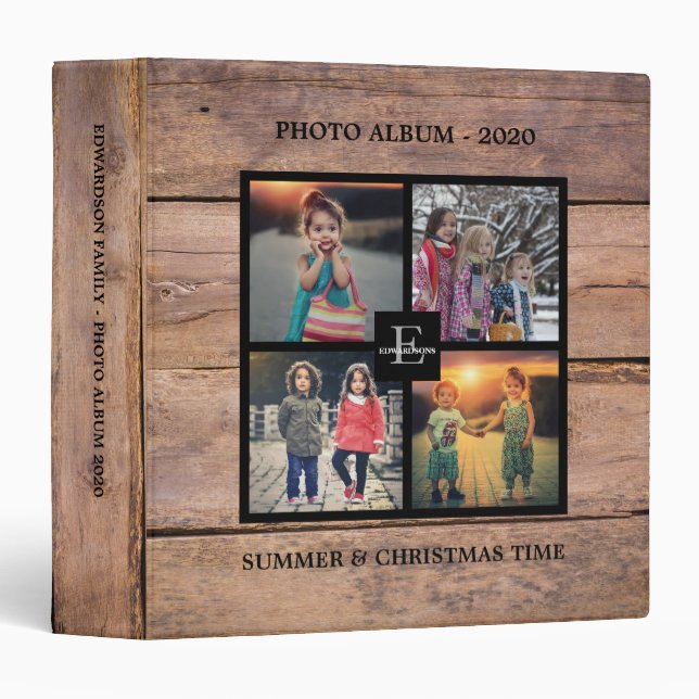 Rustic barn wood family photo collage photo album binder (Front/Spine)