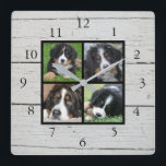Rustic barn wood Family photo collage Square Wall Clock<br><div class="desc">Custom Family photo collage on rustic barn wood,  clock.
Add your own personal photos to personalize the clock. Do don't have to add only square photos other sizes will most of the time also fit.
If you need help please contact me.</div>