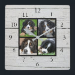 Rustic barn wood Family photo collage Square Wall Clock<br><div class="desc">Custom Family photo collage on rustic barn wood,  clock.
Add your own personal photos to personalize the clock. Do don't have to add only square photos other sizes will most of the time also fit.
If you need help please contact me.</div>