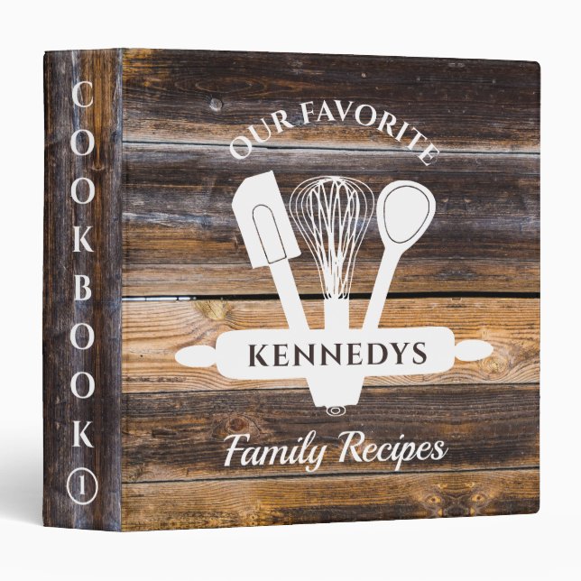 Rustic Barn Wood Family Recipes Cookbook Binder (Front/Spine)