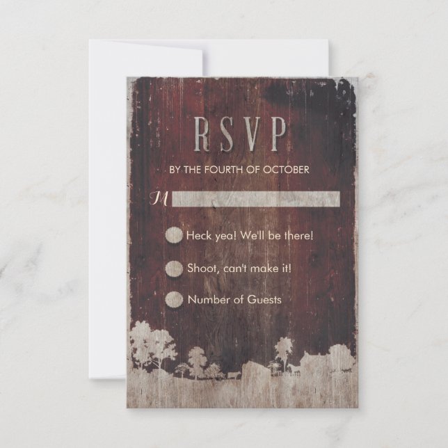 Rustic Barn Wood Farm Wedding RSVP (Front)