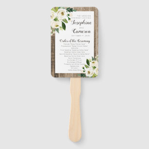 Rustic Barn Wood Floral Wedding Ceremony Program Hand Fan