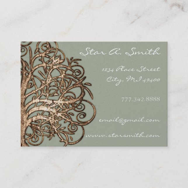 Rustic Barn Wood Folk Art Swirly Girly Tree Business Card (Front)