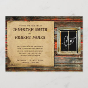 Rustic Barn Wood Heart Window Wedding Invitation