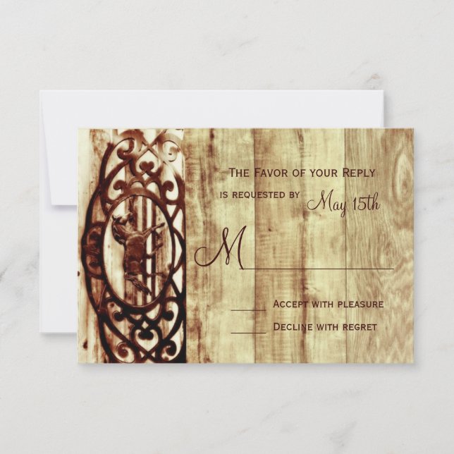 Rustic Barn Wood Horse Wedding RSVP Cards (Front)