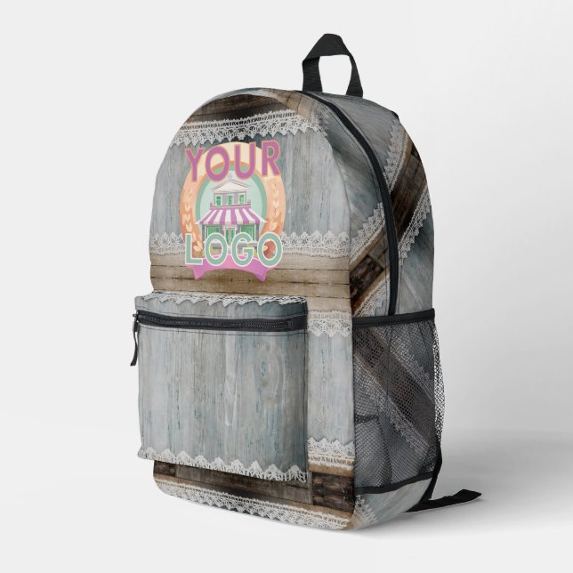 Rustic Barn Wood Lace Boho Chic Office Workspace  Printed Backpack (Back Corner Right)