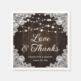 Rustic Barn Wood Lace Love and Thanks Wedding Napkin