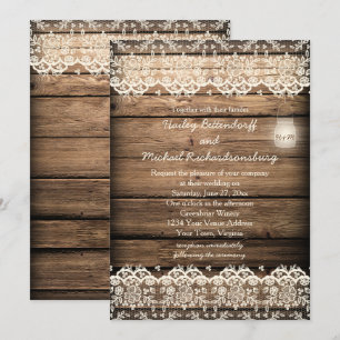 Rustic Barn Wood Lace Mason Jar Wedding Invitation