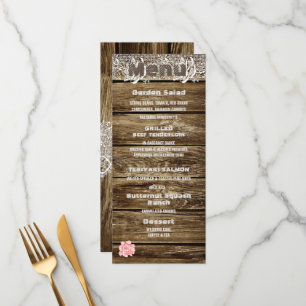 Rustic Barn Wood & Lace Menu Mariage