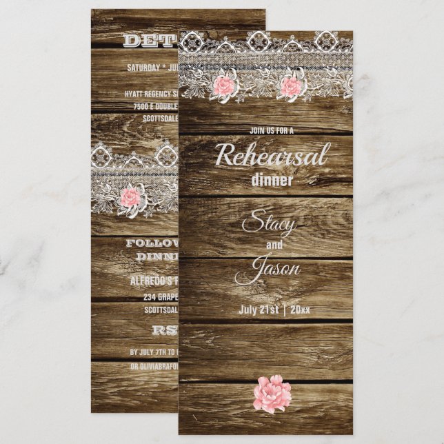 Rustic Barn Wood & Lace Rehearsal Dinner Invitation (Front/Back)