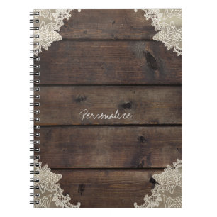 Rustic Barn Wood & Lace Romantic Elegant Custom Notebook