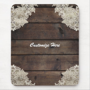 Rustic Barn Wood & Lace Romantic Farmhouse Chic Mouse Pad